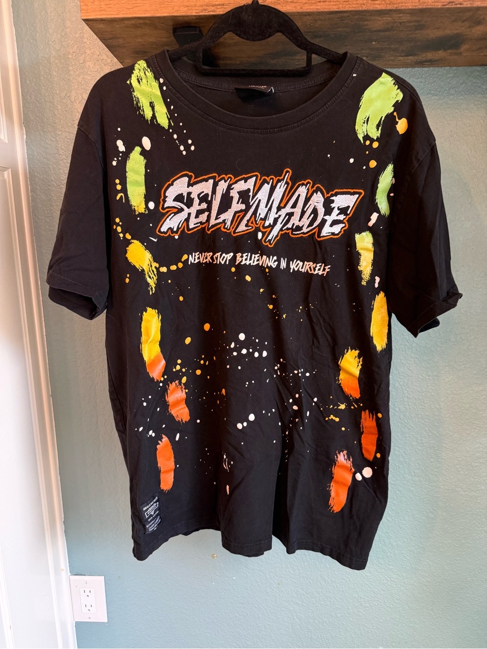 Self Made Embroidered Streetwear Graphic Tee XXL Black Oversized Y2K Grunge